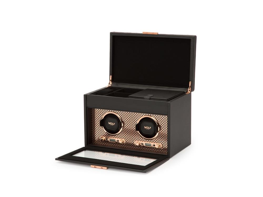 Rotor de relojes WOLF Axis, 2 Relojes, Negro, Piel Vegana, 469316