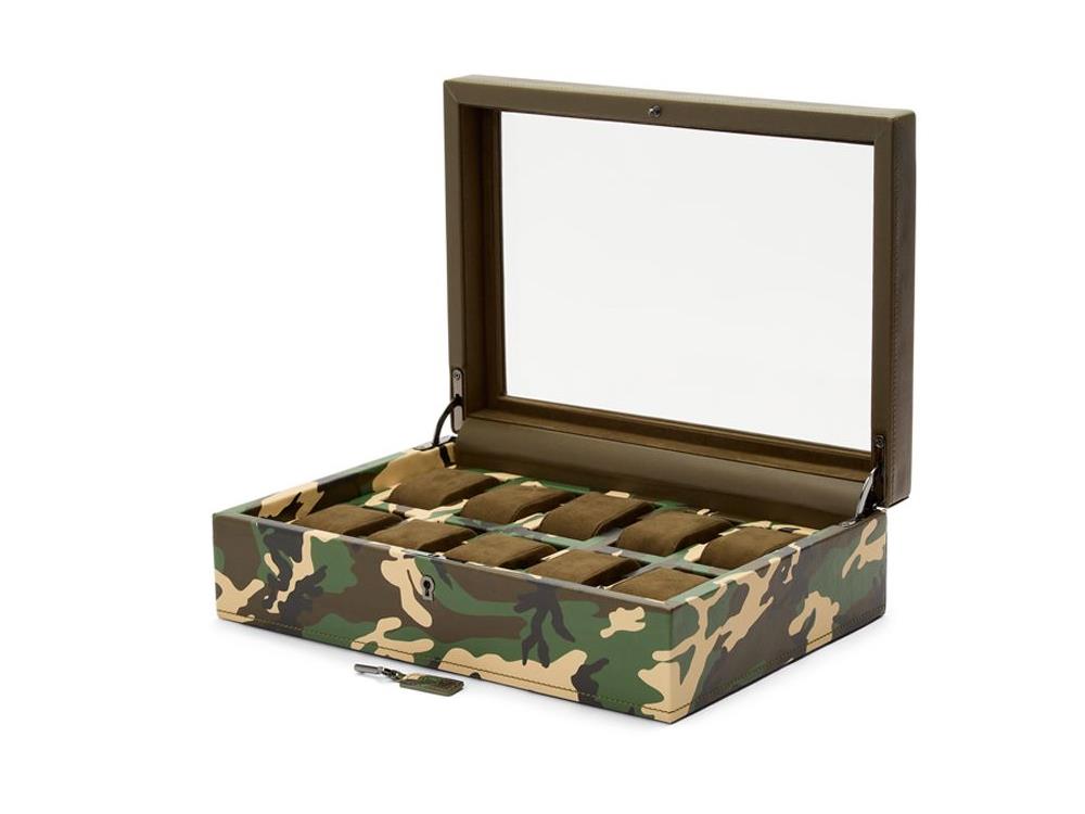 Caja de relojes WOLF Elements Earth, 10 Relojes, Verde, Piel Vegana, 665430