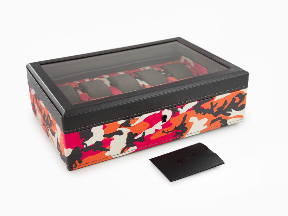 Caja de relojes WOLF Elements Fire, 10 Relojes, Rojo, Piel Vegana, 665472