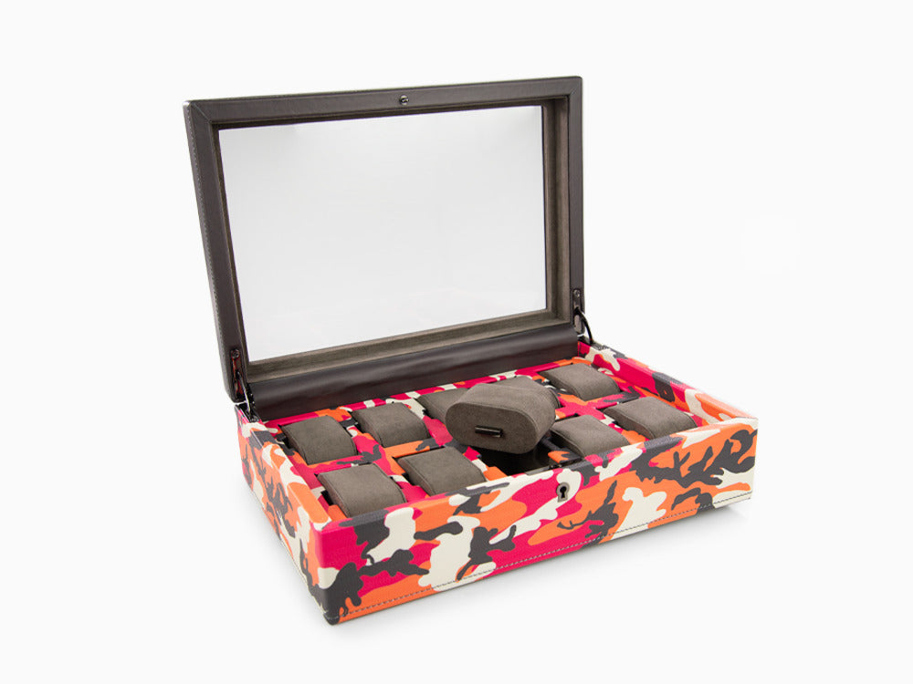 Caja de relojes WOLF Elements Fire, 10 Relojes, Rojo, Piel Vegana, 665472