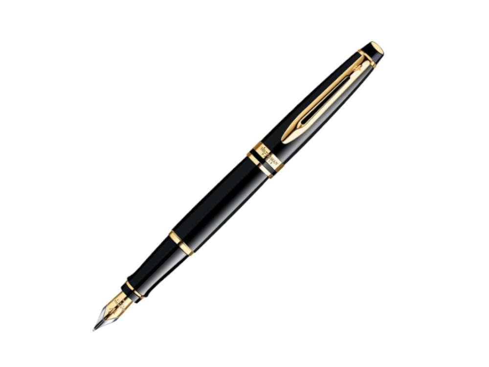 Pluma Estilográfica Waterman Expert, Laca, Adornos en oro, Negro