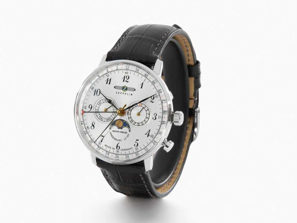 Reloj de Cuarzo Zeppelin LZ 129 Hindenburg Moonphase, Plata, 40 mm, 7036-1