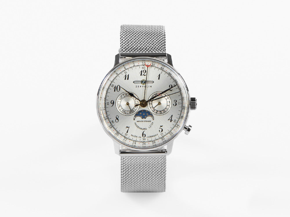 Reloj de Cuarzo Zeppelin LZ 129 Hindenburg Moonphase, 40 mm, Plata, 7036M-1