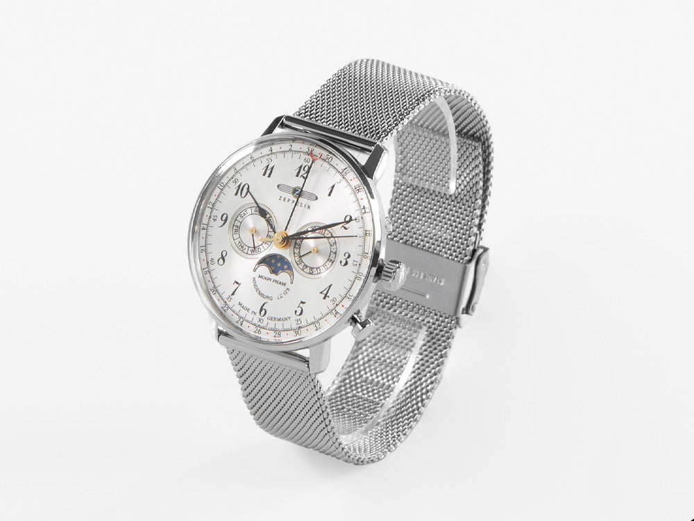 Reloj de Cuarzo Zeppelin LZ 129 Hindenburg Moonphase, 40 mm, Plata, 7036M-1