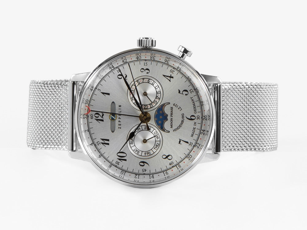 Reloj de Cuarzo Zeppelin LZ 129 Hindenburg Moonphase, 40 mm, Plata, 7036M-1