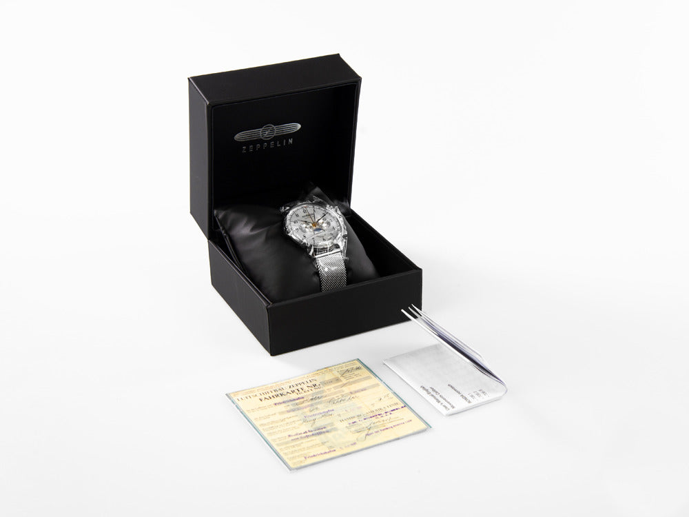 Reloj de Cuarzo Zeppelin LZ 129 Hindenburg Moonphase, 40 mm, Plata, 7036M-1