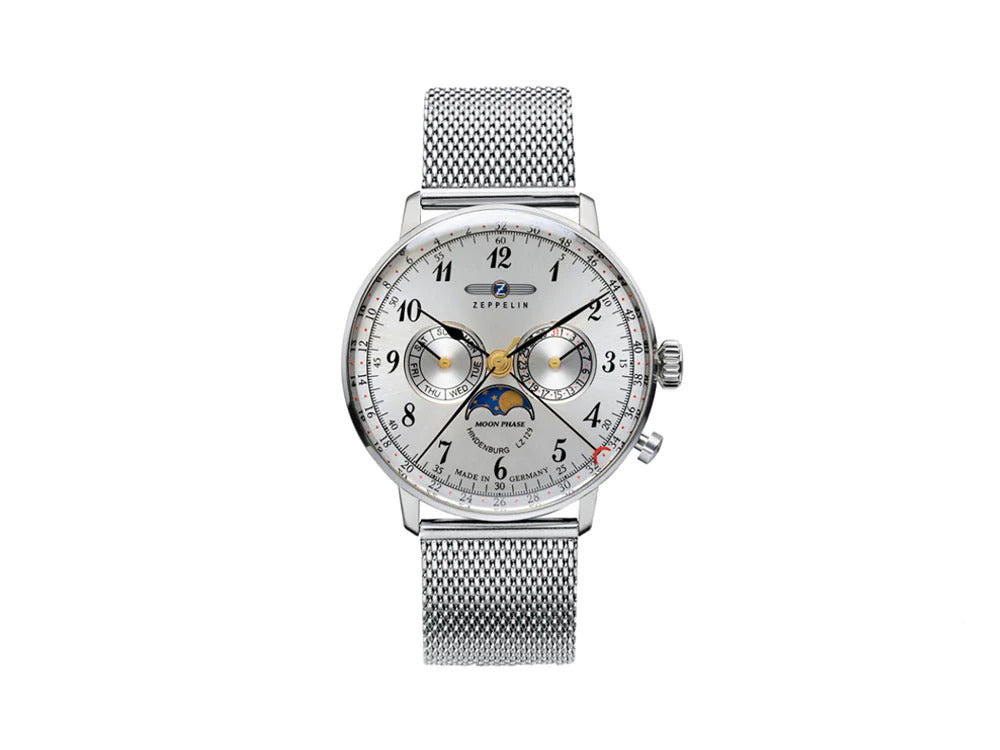 Reloj de Cuarzo Zeppelin LZ 129 Hindenburg Moonphase, 40 mm, Plata, 7036M-1