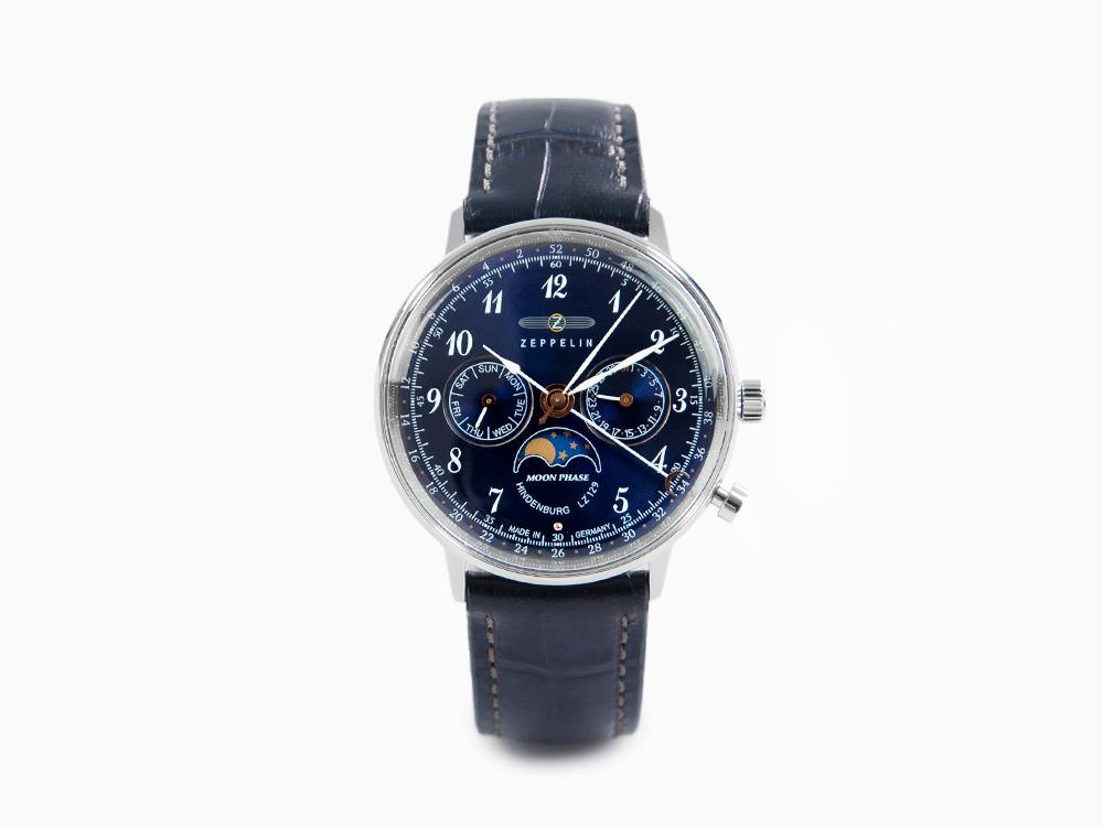 Reloj de Cuarzo Zeppelin LZ 129 Hindenburg Moonphase Lady, Azul, 36 mm, 7037-3