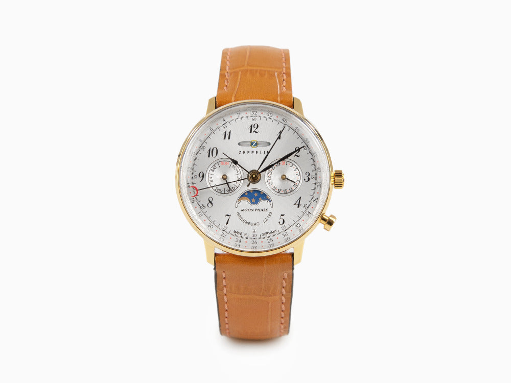 Reloj de Cuarzo Zeppelin LZ 129 Hindenburg Moonphase Lady, PVD Oro, 36mm, 7039-1
