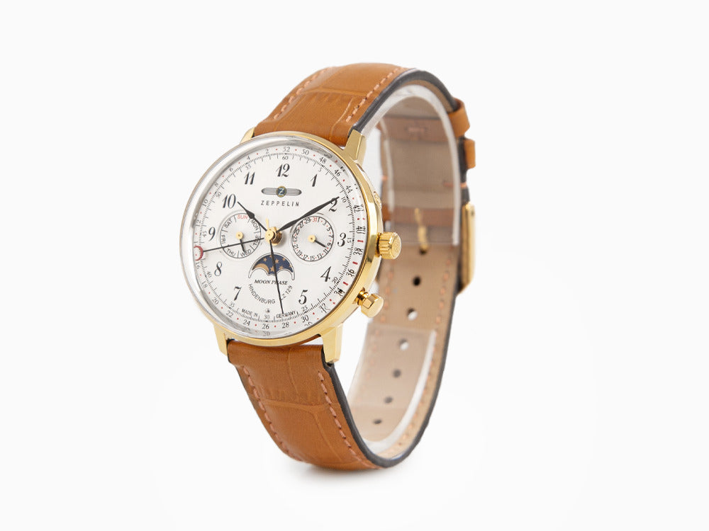 Reloj de Cuarzo Zeppelin LZ 129 Hindenburg Moonphase Lady, PVD Oro, 36mm, 7039-1