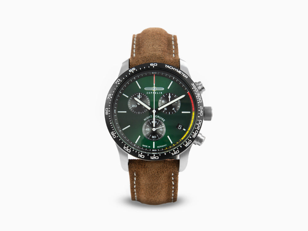 Reloj de Cuarzo Zeppelin Night Cruise, Verde, 42 mm, Cronógrafo, Día, 7288-4