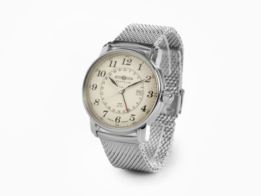 Reloj de Cuarzo Zeppelin LZ 127 Graf Zeppelin, Beige, 42 mm, GMT, 7642M-5