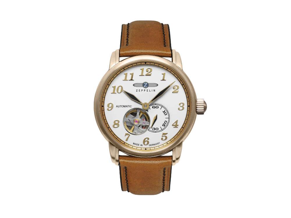 Reloj Automático Zeppelin LZ 127 Graf Zeppelin, PVD Oro, Blanco, 40 mm, 7664-1