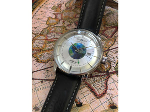 Reloj Automático Zeppelin Atlantic GMT, Plata, 42 mm, Correa de piel, 8468-1