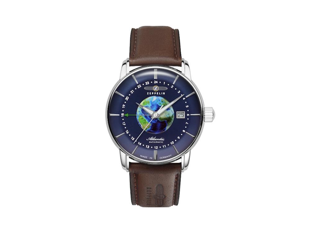 Reloj Automático Zeppelin Atlantic GMT, Azul, 42 mm, Día, Correa de piel, 8468-3