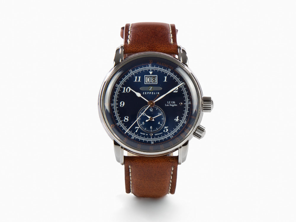 Reloj de Cuarzo Zeppelin LZ126 Los Angeles, Azul, 42 mm, GMT, Pulsómetro, 8644-3