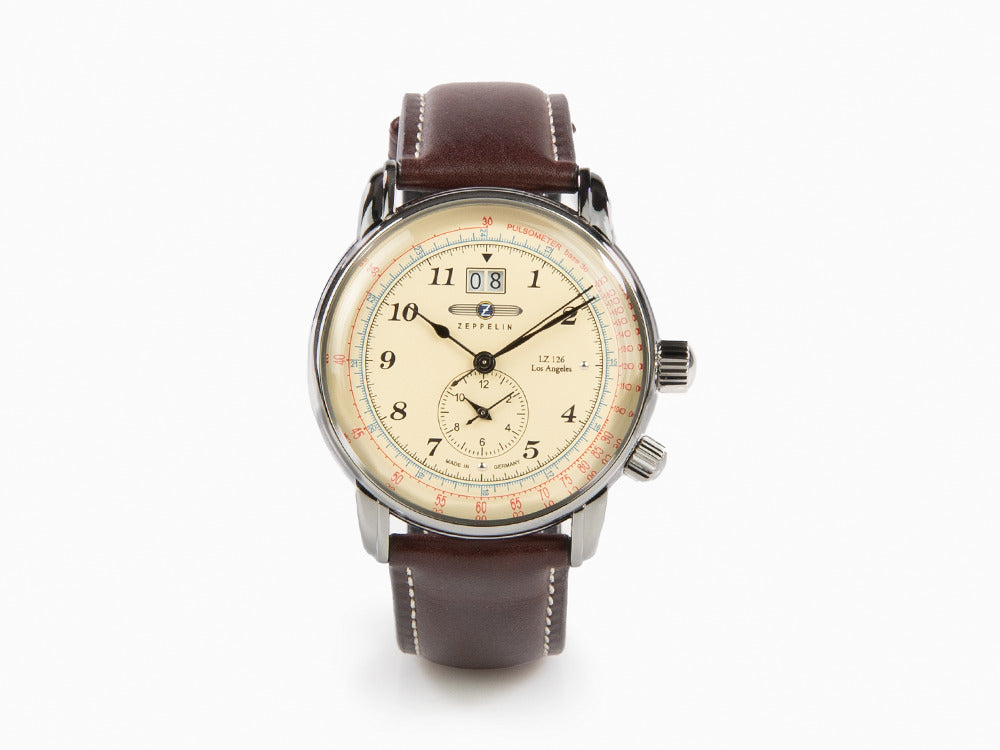 Reloj de Cuarzo Zeppelin LZ126 Los Angeles, Crema, 42mm, GMT, Pulsómetro, 8644-5