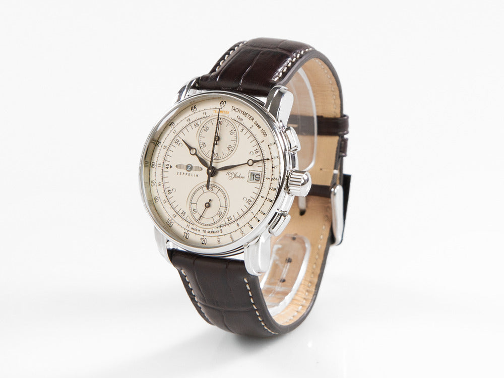 Reloj de Cuarzo Zeppelin 100 Years Zeppelin Ed. 1, Blanco, 42 mm, Día, 8670-1