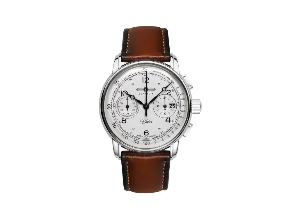 Reloj de Cuarzo Zeppelin 100 Years Zeppelin Ed. 1, Blanco, 42 mm, Día, 8676-1
