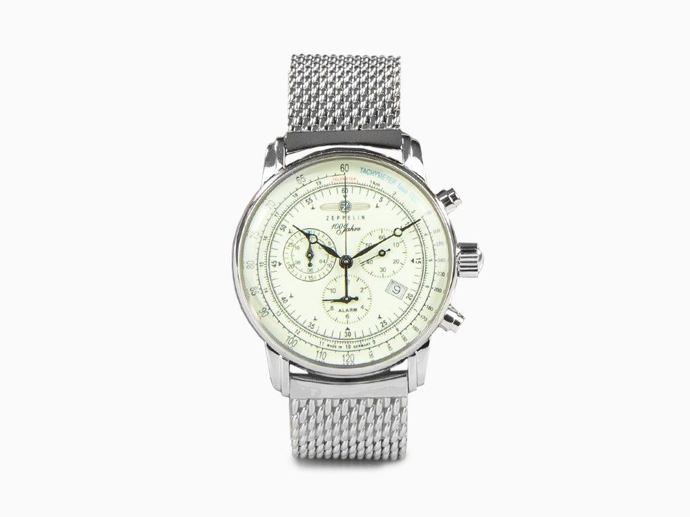 Reloj Zeppelin 100 Years Zeppelin Ed. 1, Beige, 42 mm, Día, Milanesa, 8680M-3