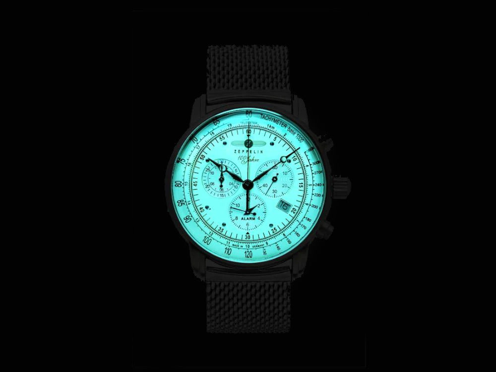 Reloj Zeppelin 100 Years Zeppelin Ed. 1, Beige, 42 mm, Día, Milanesa, 8680M-3