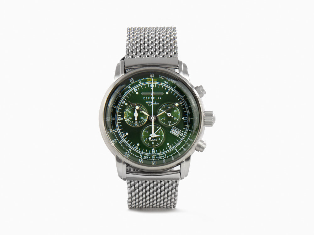 Reloj de Cuarzo Zeppelin 100 Years Zeppelin Ed. 1, Verde, 42 mm, Malla, 8680M-4