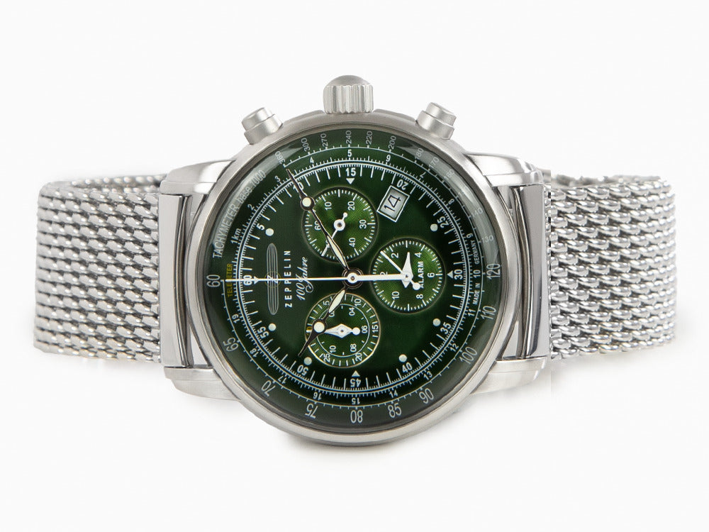 Reloj de Cuarzo Zeppelin 100 Years Zeppelin Ed. 1, Verde, 42 mm, Malla, 8680M-4