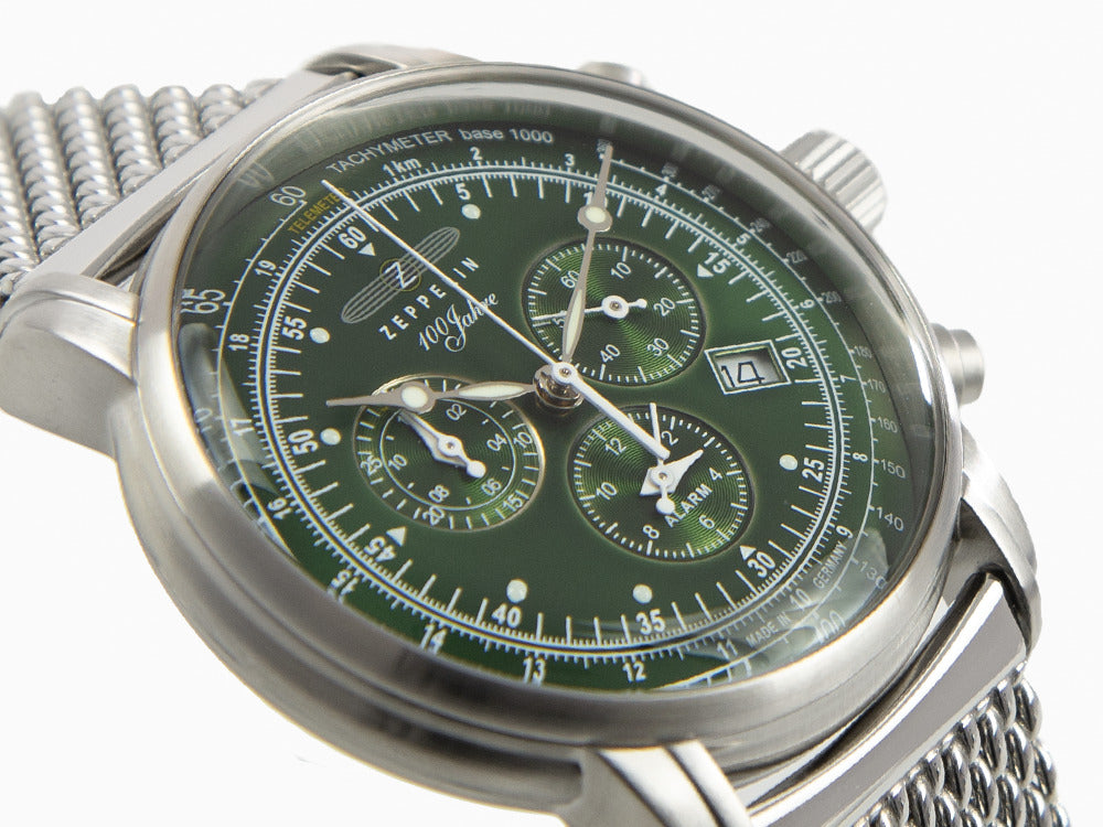 Reloj de Cuarzo Zeppelin 100 Years Zeppelin Ed. 1, Verde, 42 mm, Malla, 8680M-4