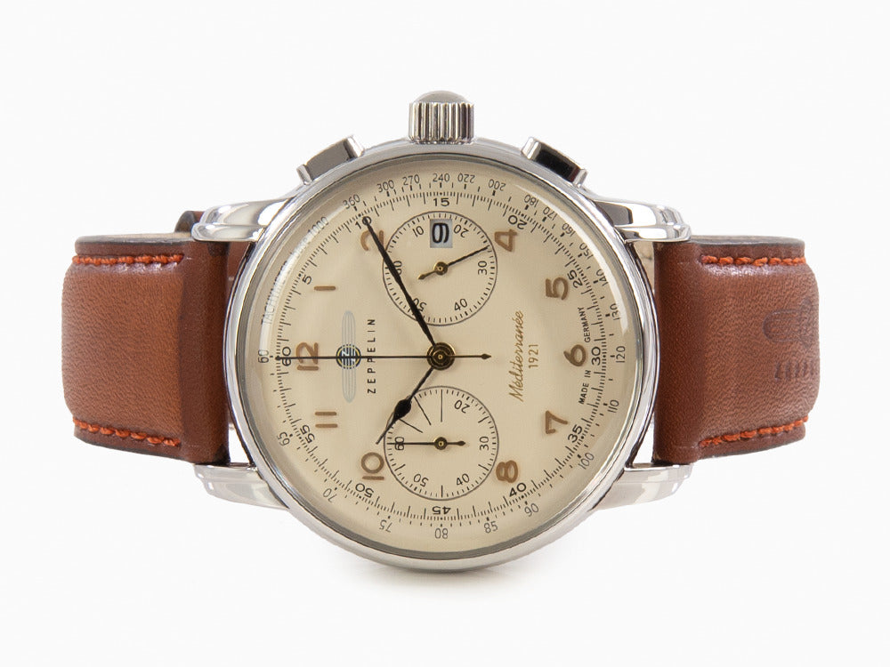 Reloj de Cuarzo Zeppelin Méditerranée Chrono, Beige, 42 mm, Día, 9670-5