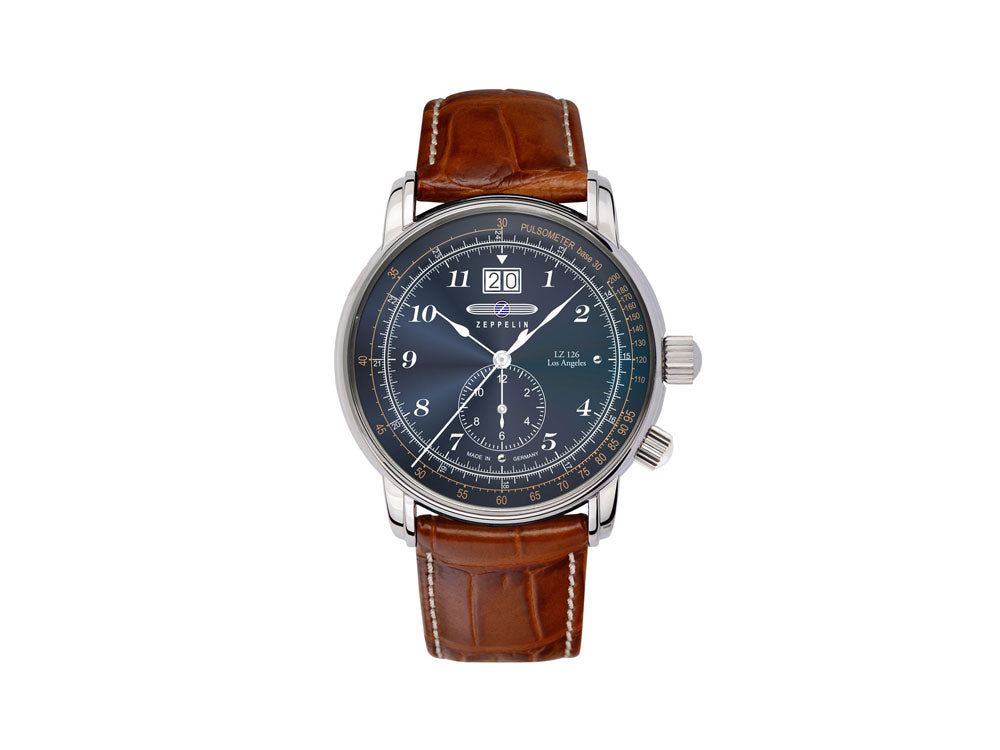 Reloj de Cuarzo Zeppelin LZ126 Los Angeles, Azul, 42 mm, GMT, Pulsómetro, 8644-3