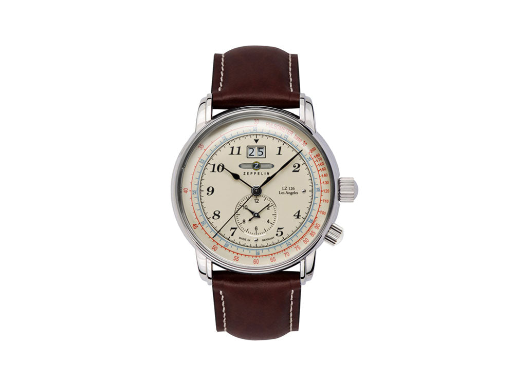 Reloj de Cuarzo Zeppelin LZ126 Los Angeles, Crema, 42mm, GMT, Pulsómetro, 8644-5