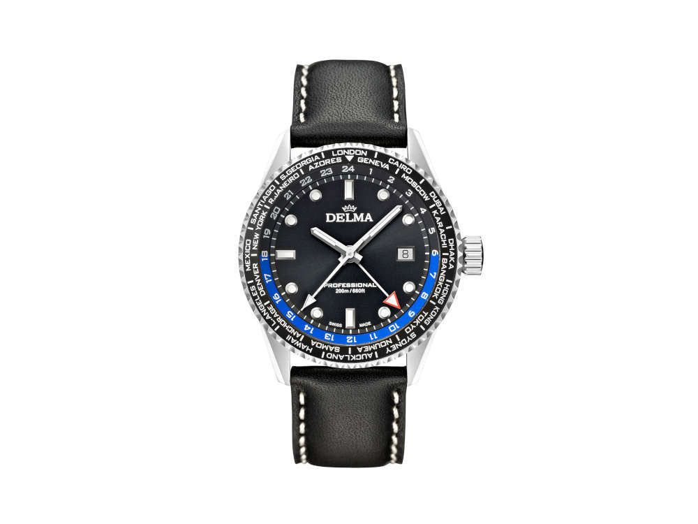 Reloj de Cuarzo Delma Diver Cayman Worldtimer, Negro, 42 mm, 41601.712.6.031