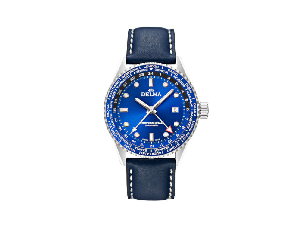 Reloj de Cuarzo Delma Diver Cayman Worldtimer, Azul, 42 mm, 41601.712.6.041