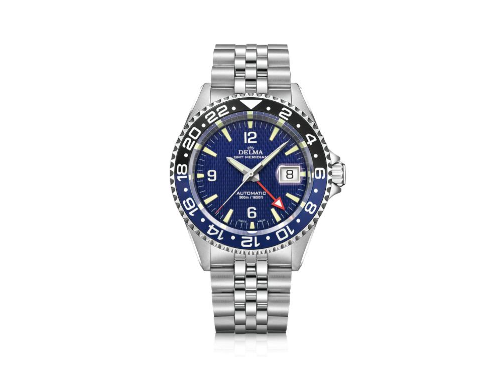 Reloj Automático Delma Diver Santiago GMT Meridian, Azul, 43 mm, 41702.756.6.044