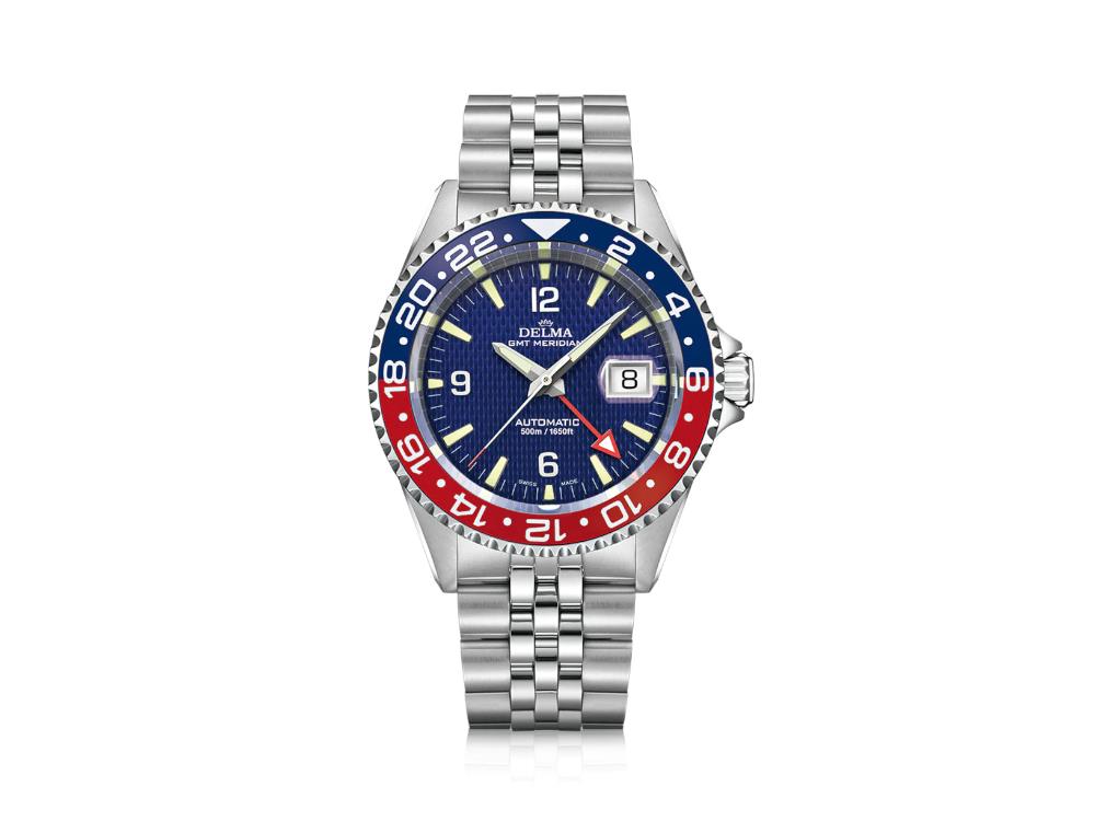 Reloj Automático Delma Diver Santiago GMT Meridian, Azul, 43 mm, 41702.756.6P044