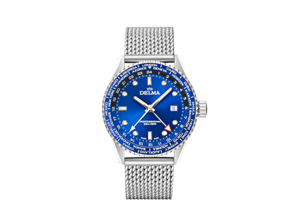 Reloj de Cuarzo Delma Diver Cayman Worldtimer, Azul, 42 mm, 41801.712.6.041