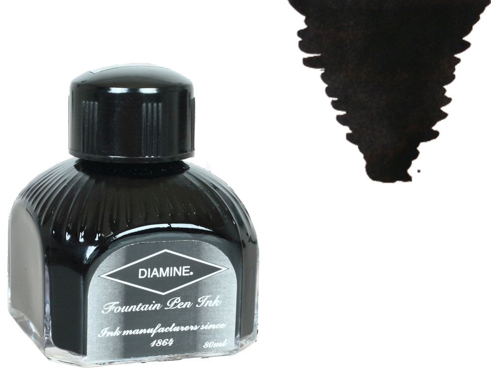 Tintero Diamine, 80ml., Jet Black, Botella de cristal italiano