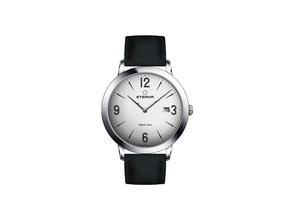 Reloj de cuarzo Eterna Eternity, ETA 955.112, 42mm., Plata, Correa de piel