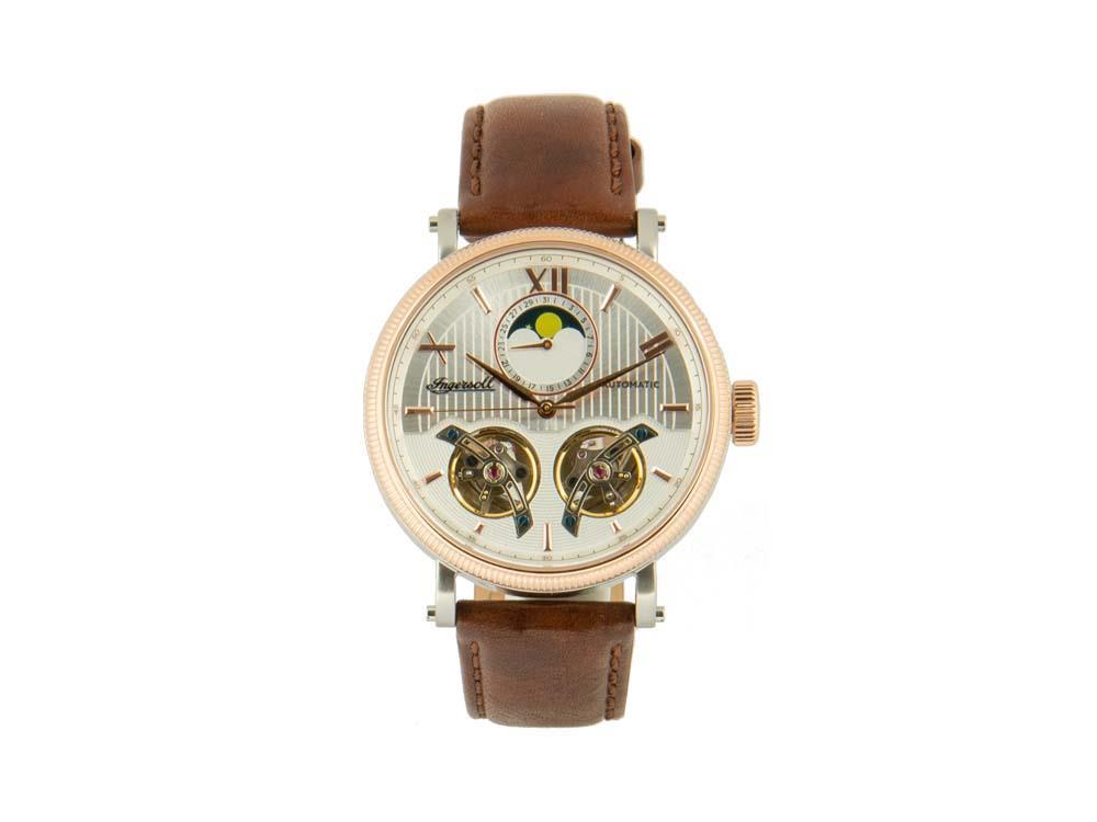 Reloj Automático Ingersoll Hollywood, 45 mm, Oro Rosa, Plata, Piel, I09602