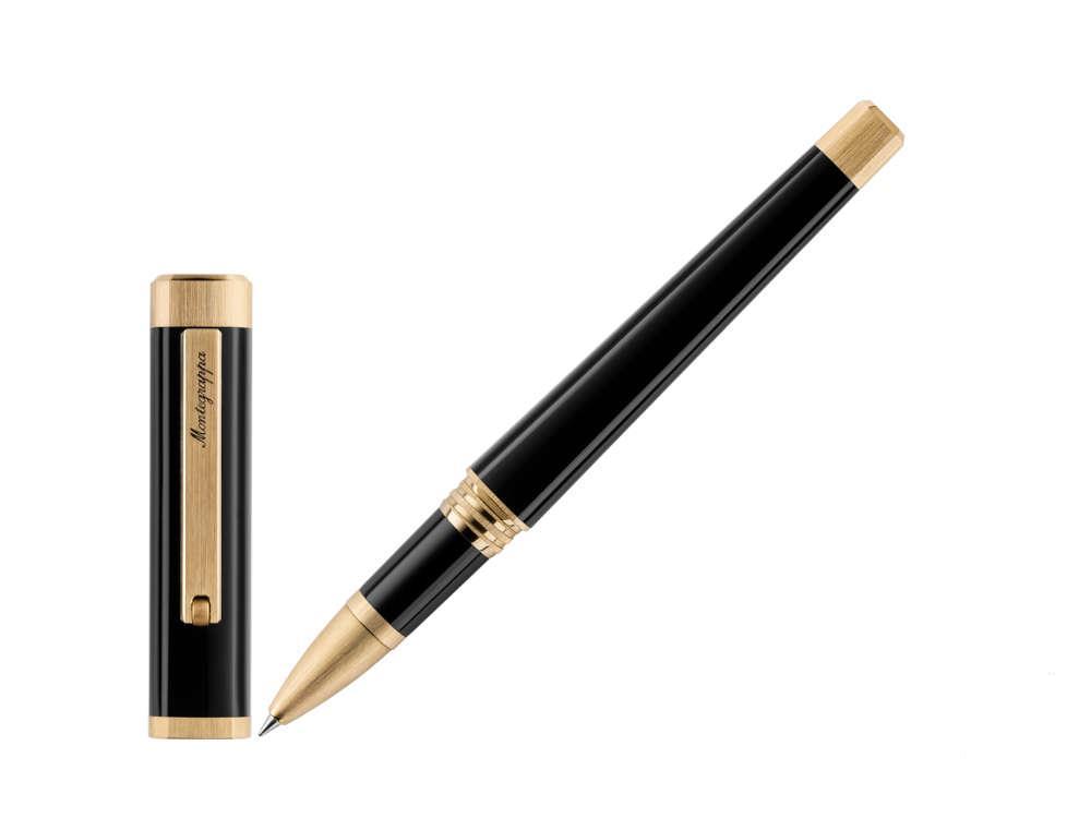 Roller Montegrappa Quattro, Resina Acrílica, PVD Oro, Negro, ISZ4IRIY