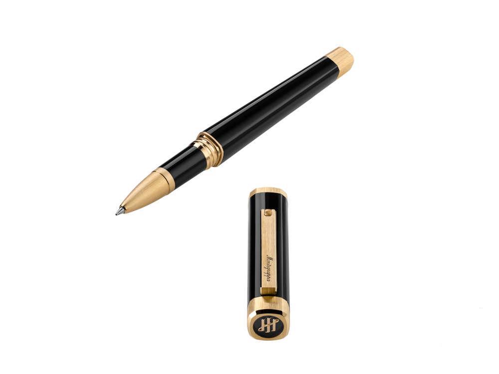 Roller Montegrappa Quattro, Resina Acrílica, PVD Oro, Negro, ISZ4IRIY