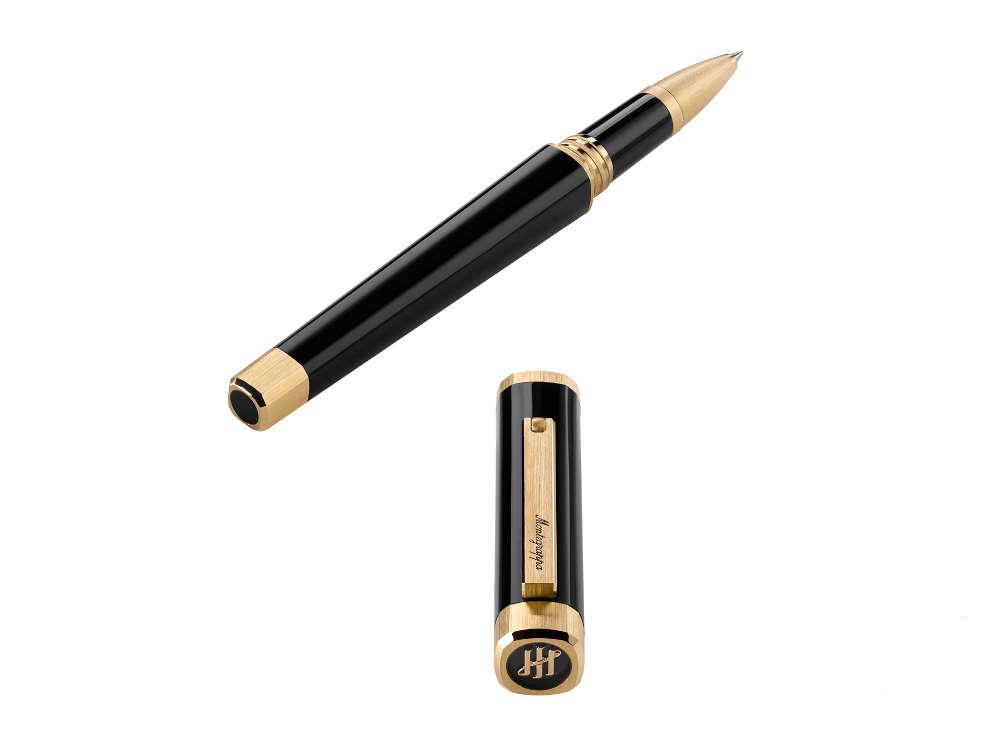 Roller Montegrappa Quattro, Resina Acrílica, PVD Oro, Negro, ISZ4IRIY