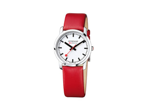 Reloj Mondaine SBB Simply Elegant, Acero inoxidable, Correa piel roja, 36mm