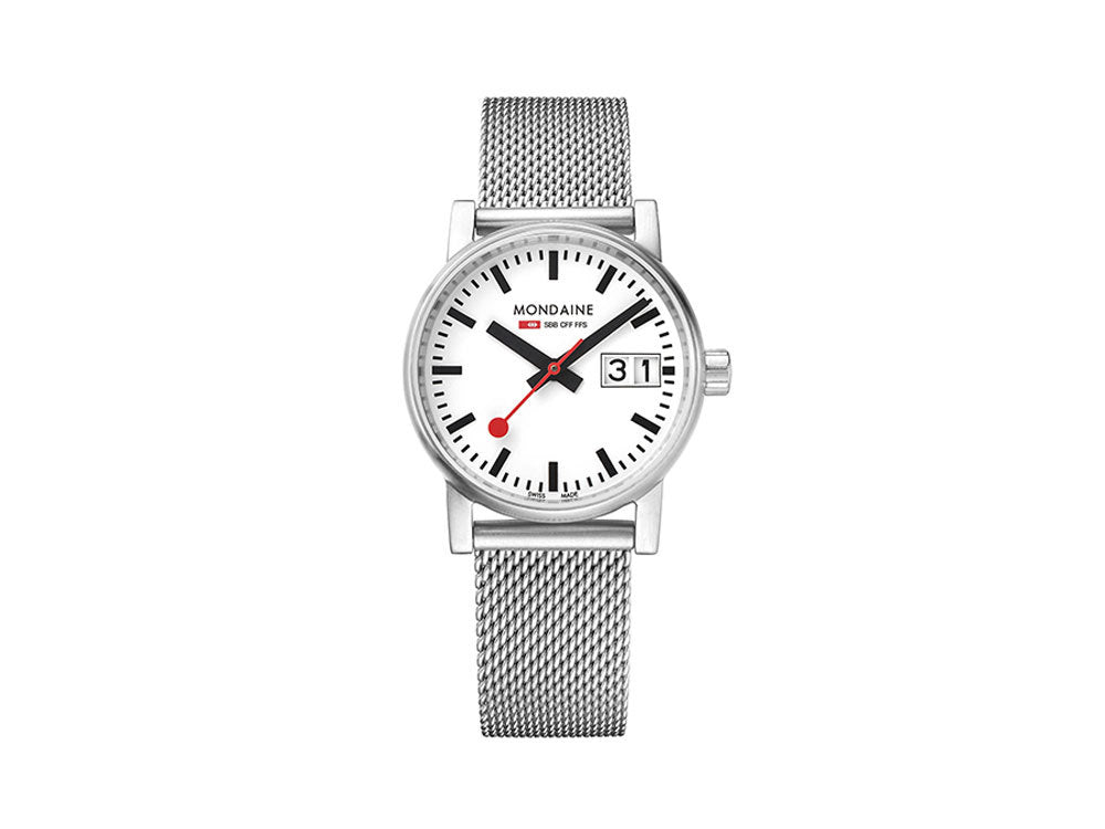 Reloj de Cuarzo Mondaine SBB Evo2, Blanco, 30mm, Día, MSE.30210.SM