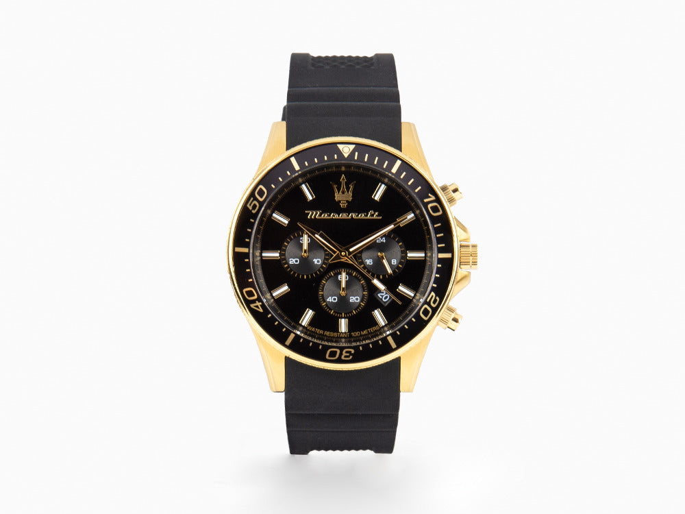 Reloj de Cuarzo Maserati Sfida, PVD Oro, Negro, 44 mm, R8871640001