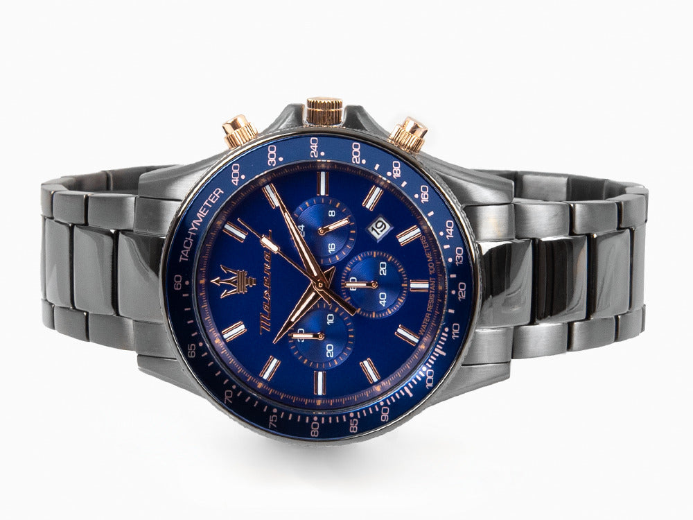 Reloj de Cuarzo Maserati Sfida, PVD Gun Metal, Azul, 44 mm, R8873640001