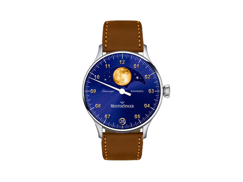 Reloj Automático Meistersinger Lunascope, Azul, ETA 2836-2, 40 mm, LS908G-SCF02