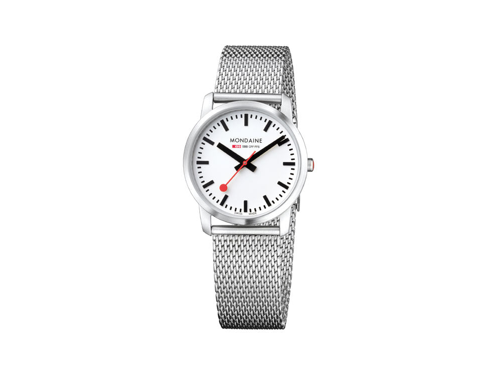 Reloj Mondaine SBB Simply Elegant, Acero inoxidable, Malla milanesa, 36mm
