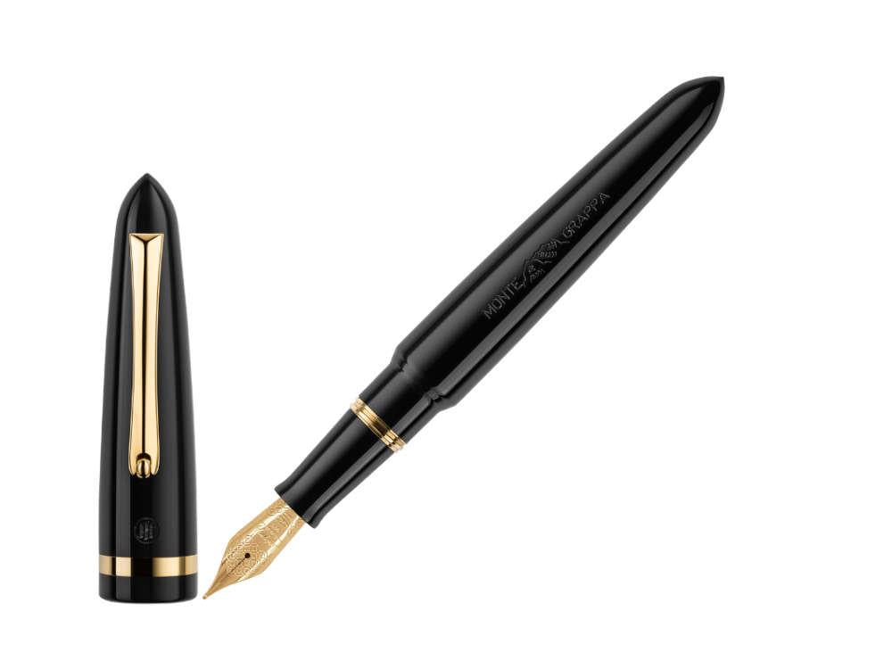 Pluma Estilográfica Montegrappa Venetia, Negra, PVD Oro, 14k, ISVEN-4C