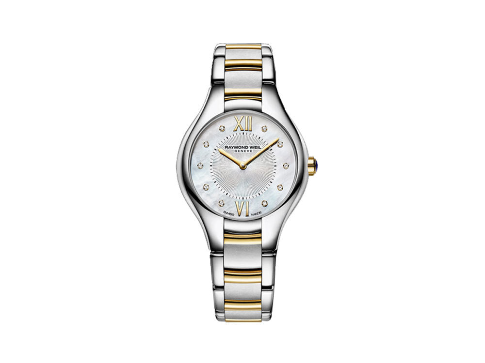 Reloj de cuarzo Raymond Weil Noemia Ladies, 10 Diamantes, PVD Oro, Madre perla